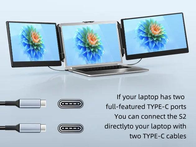 BOSII S2 Laptop Screen Extender, 14" IPS FHD 1080P Triple Portable Monitor for 13”-17.3“ Laptop