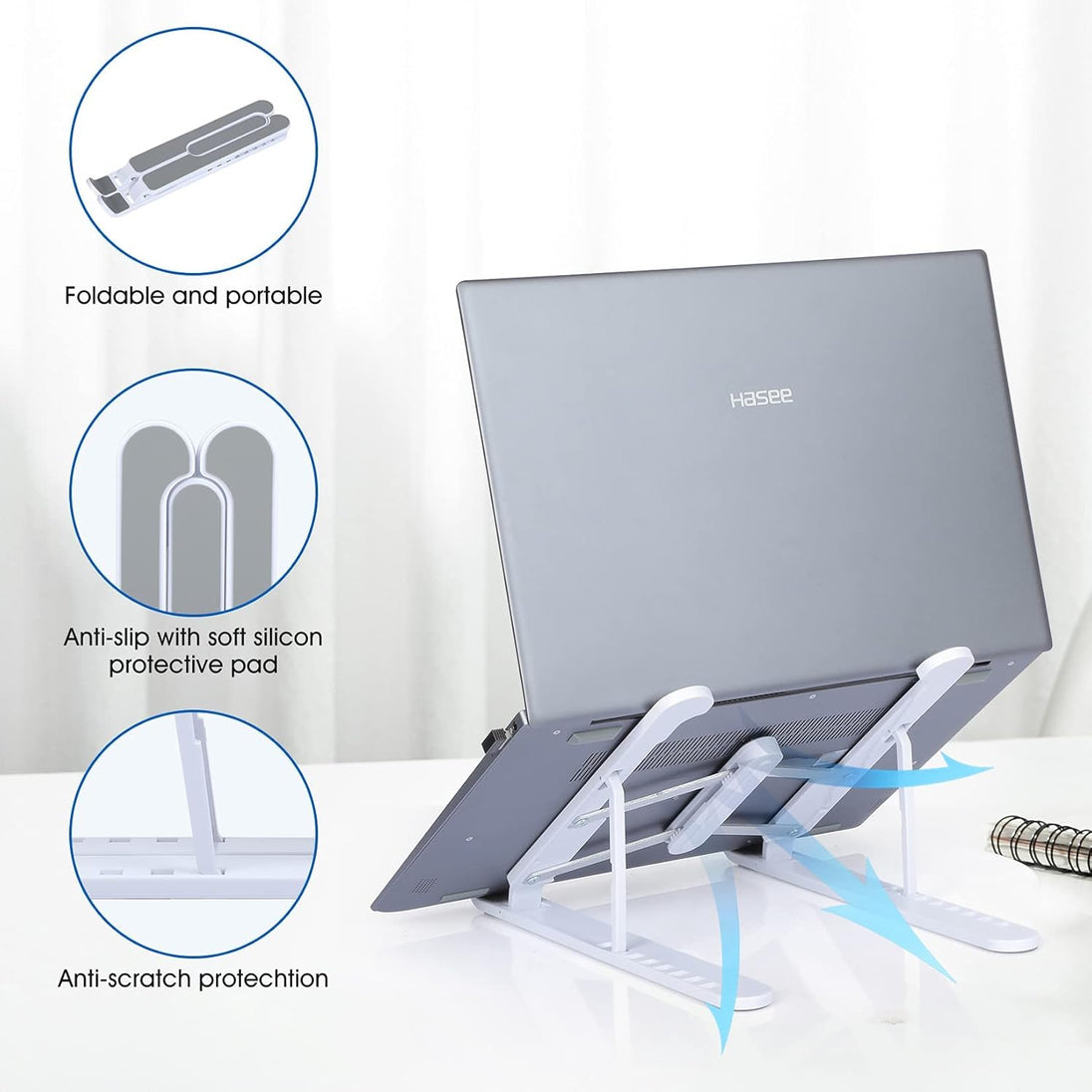 Portable Laptop Stand, 8 Angles Foldable Laptop Riser, Easy to Carry Computer Stand for Travel, Compatible with Macbook Air Pro, HP, Lenovo, Dell & All 10 to 15.6 Inches Laptops