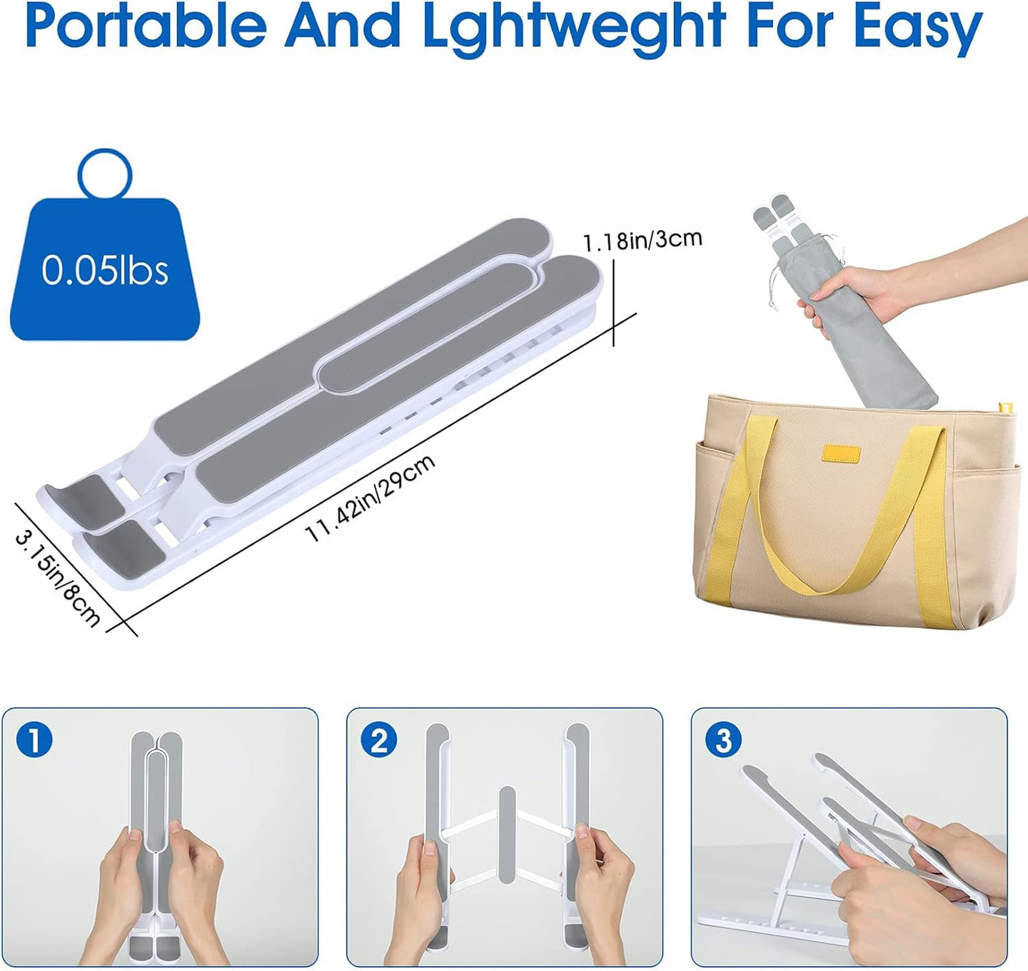 Portable Laptop Stand, 8 Angles Foldable Laptop Riser, Easy to Carry Computer Stand for Travel, Compatible with Macbook Air Pro, HP, Lenovo, Dell & All 10 to 15.6 Inches Laptops