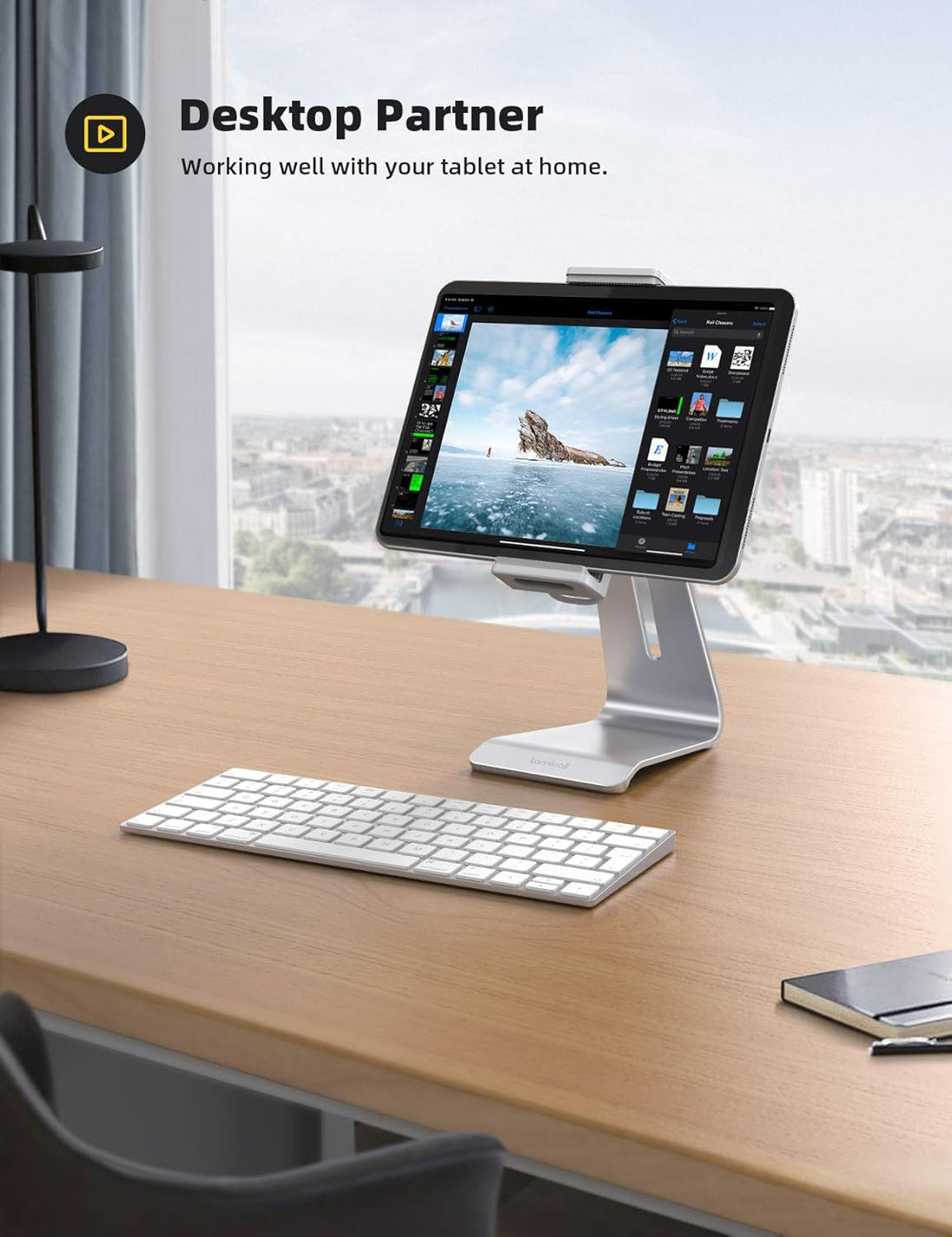 Tablet Stand, Adjustable Tablet Holder Dock - 360 Degree Rotating Tablet Mount, Desktop Tablet Dock, Compatible with Ipad Pro, Mini, Air, Galaxy Tabs, Kindle and 5.5-8.6" Wide Tablet - Silver