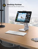 Tablet Stand, Adjustable Tablet Holder Dock - 360 Degree Rotating Tablet Mount, Desktop Tablet Dock, Compatible with Ipad Pro, Mini, Air, Galaxy Tabs, Kindle and 5.5-8.6" Wide Tablet - Silver