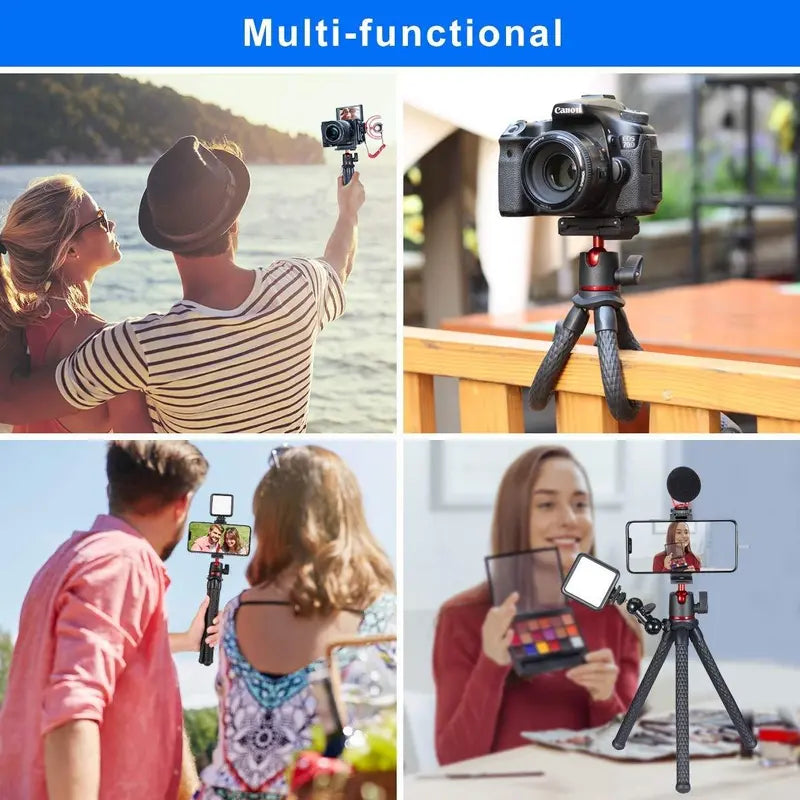 Portable Camera Tripod, Flexible Mini Camera Stand with Hidden Phone Clip, Universal Camera Accessories for Iphone 13 12 Pro Max XS Max X 8 Samsung Canon Nikon Sony Cameras, Music Festival (1 Count)