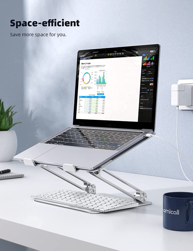 Adjustable Laptop Stand, Portable Laptop Riser, Aluminum Laptop Stand for Desk Foldable, Ergonomic Computer Notebook Stand Holder for Macbook Air Pro, Dell XPS, HP (10-17.3'') - Silver