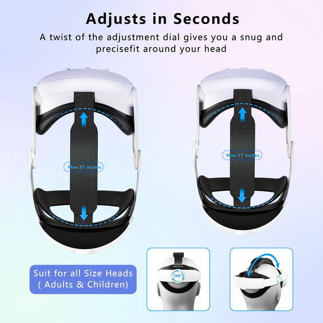 VR Head Support for Meta Oculus Quest 3 Headset Glasses - Comfortable, Replaceable, Adjustable Head Strap - VR Accessories for Enhanced Immersive Experience-White
