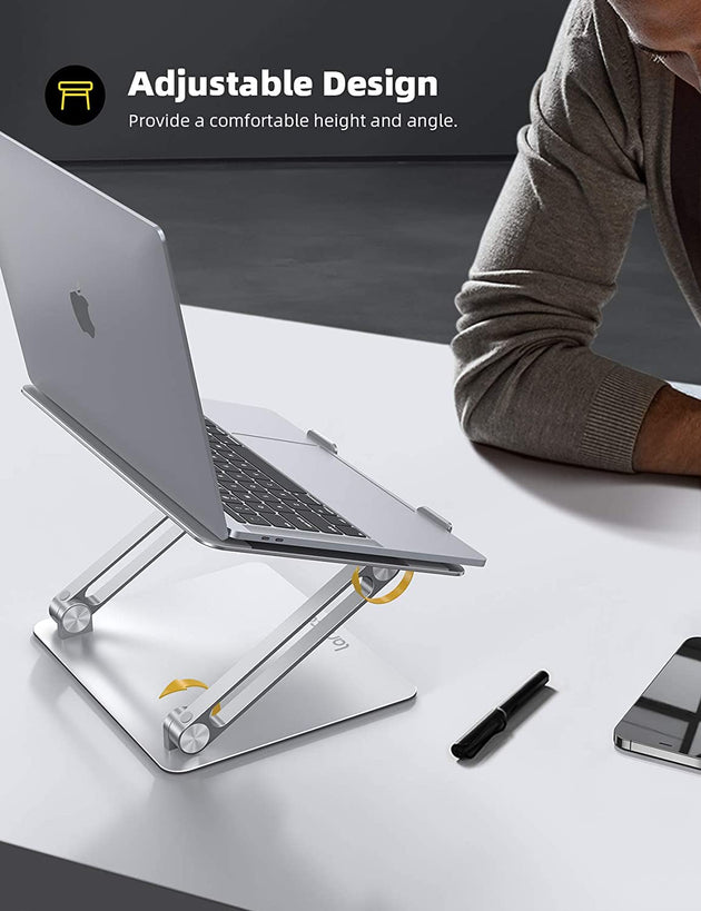 Adjustable Laptop Stand, Portable Laptop Riser, Aluminum Laptop Stand for Desk Foldable, Ergonomic Computer Notebook Stand Holder for Macbook Air Pro, Dell XPS, HP (10-17.3'') - Silver