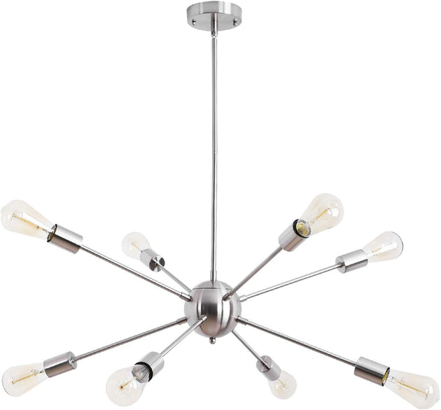 Sputnik Chandeliers 8 Lights Modern Pendant Lighting Industrial Vintage Ceiling Light Fixture, Nickel, Dining Room Bedroom Living Room Kitchen