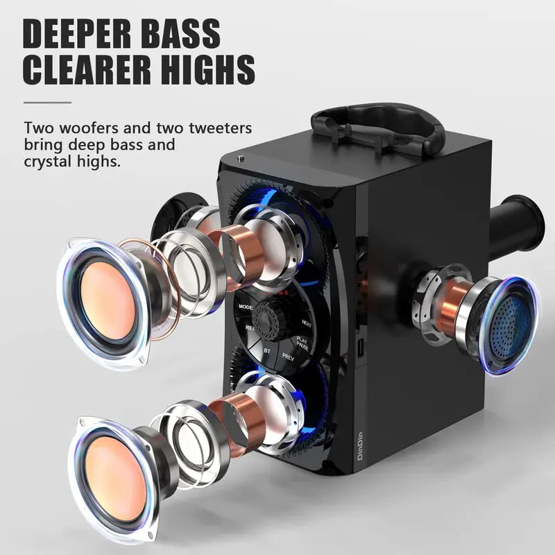 Bluetooth Speaker, Portable Wireless Speakers with Lights, 2 Double Subwoofer Heavy Bass, 2 Loud Speaker, FM Radio, SD Player, Suitable for Travel, Indoor and Outdoor