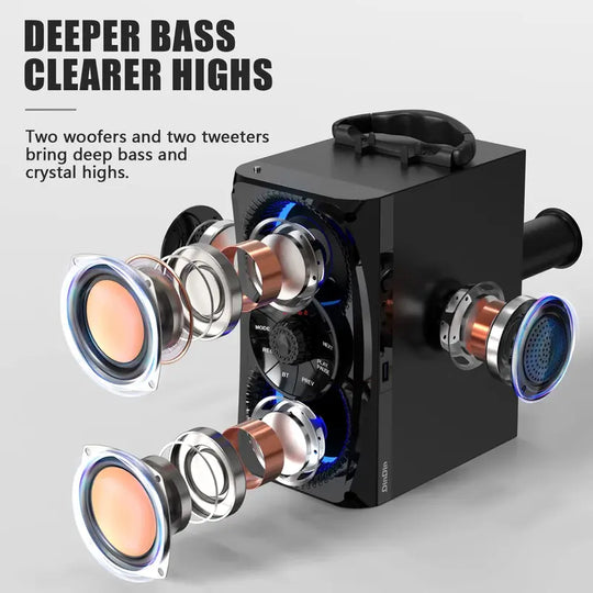Bluetooth Speaker, Portable Wireless Speakers with Lights, 2 Double Subwoofer Heavy Bass, 2 Loud Speaker, FM Radio, SD Player, Suitable for Travel, Indoor and Outdoor