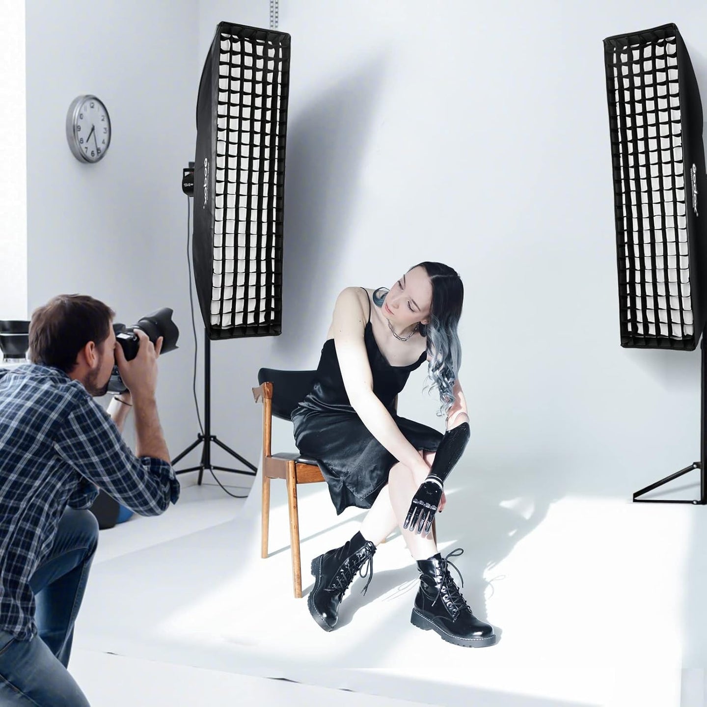 13 X 63 Inch Strip Beehive Honeycomd Grid Softbox with Bowens Mount Speedring Compatible for  Studio Flash and Other Strobe Lighting&Carry Bag(2Pcs) (35 X 160Cm)