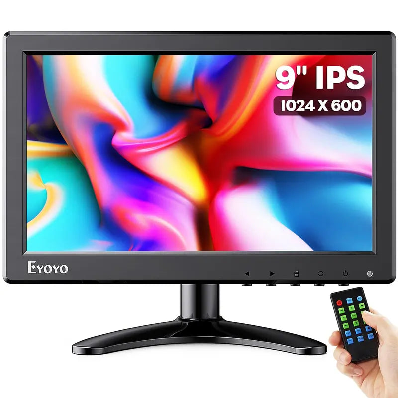 Eyoyo 9 Inch Small Monitor, 1024X600 16:9 IPS HDMI Monitor Support HDMI/VGA/AV/BNC Input with Remote Control & Built-In Speakers, Security Monitor for Computer Raspi CCTV Camera Car