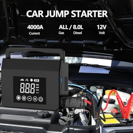 【Akwllby】Portable Car Jump Starter with Air Compressor, Capapro 150PSI 4000A Fast Battery Jump Starter Charger with Digital Tire Inflator, Pack with Type-C Quick Charge Powerbank Batteryjumper