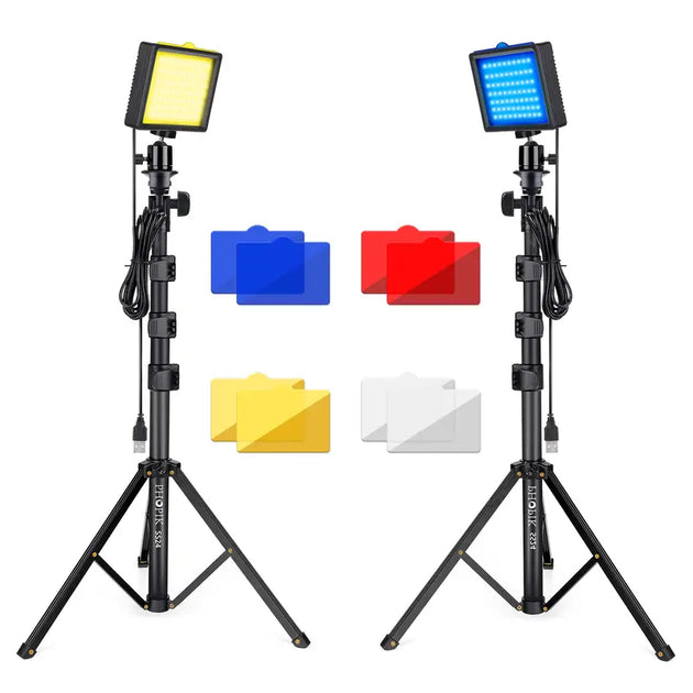 Dimmable 5600K LED Video Light with Adjustable Tripod Stand & Color Filters, 2-Pack Continuous Photography Lighting for Webcam, Zoom, Streaming, Youtube, Tiktok, Photography Lighting