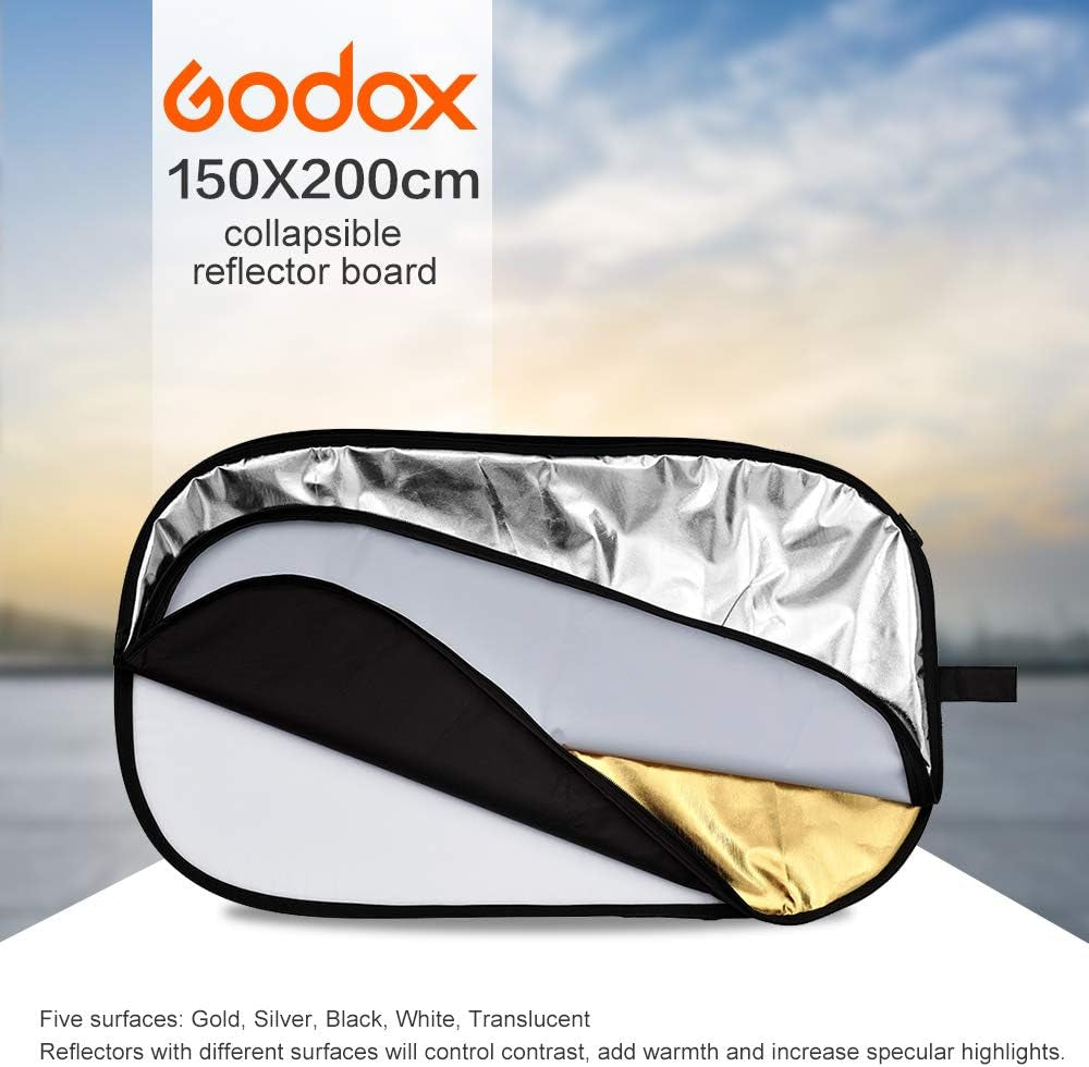 59”X79” 150X200Cm 5-In-1 Collapsible Portable Disc Light Reflector with Bag for Studio and Photography - Gold, Silver, Black, White, Translucent. (Rft05-150X200Cm)