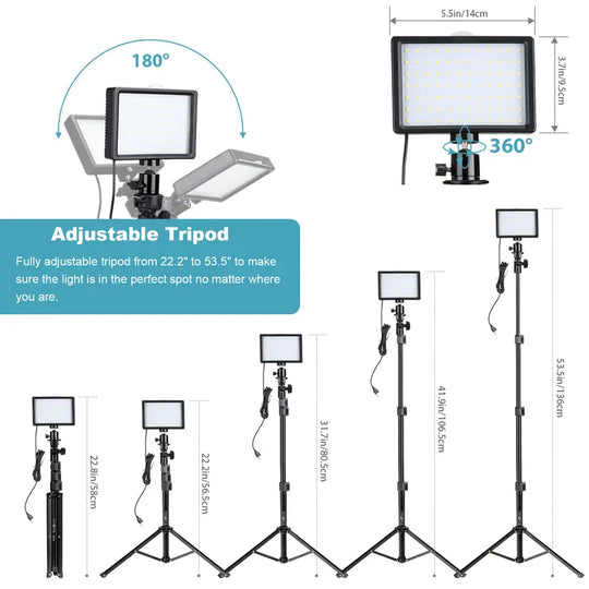 Dimmable 5600K LED Video Light with Adjustable Tripod Stand & Color Filters, 2-Pack Continuous Photography Lighting for Webcam, Zoom, Streaming, Youtube, Tiktok, Photography Lighting