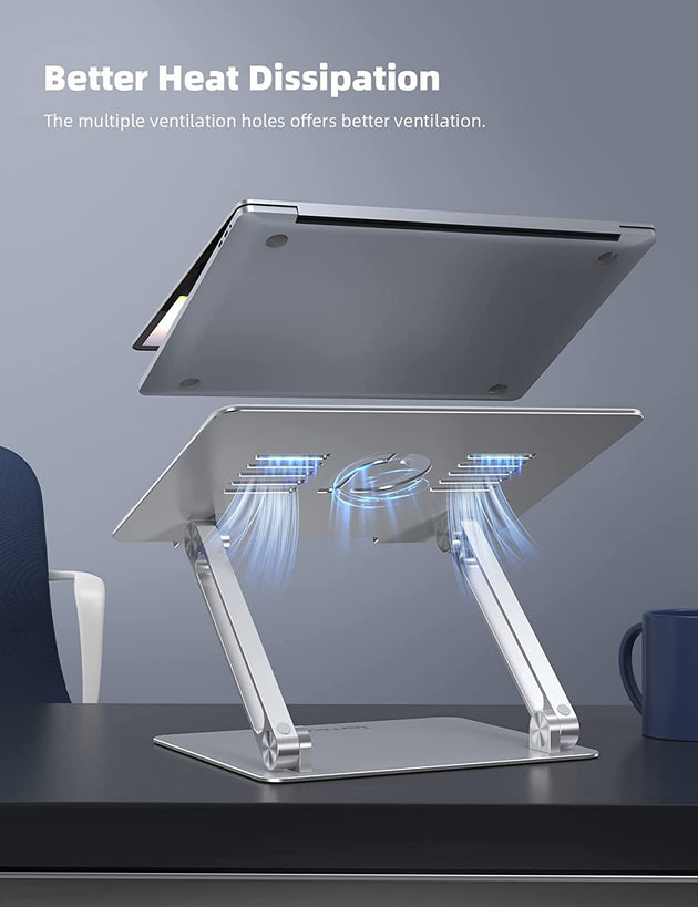 Adjustable Laptop Stand, Portable Laptop Riser, Aluminum Laptop Stand for Desk Foldable, Ergonomic Computer Notebook Stand Holder for Macbook Air Pro, Dell XPS, HP (10-17.3'') - Silver