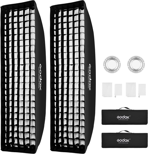 13 X 63 Inch Strip Beehive Honeycomd Grid Softbox with Bowens Mount Speedring Compatible for  Studio Flash and Other Strobe Lighting&Carry Bag(2Pcs) (35 X 160Cm)