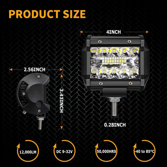 LED Pods , 4 Inch 60W Led Light Bar Spot Flood Combo off Road LED Fog Lights Triple Row Led Work Lights for Jeep Trucks Polaris Boats Pickup UTV ATV,4 Pack