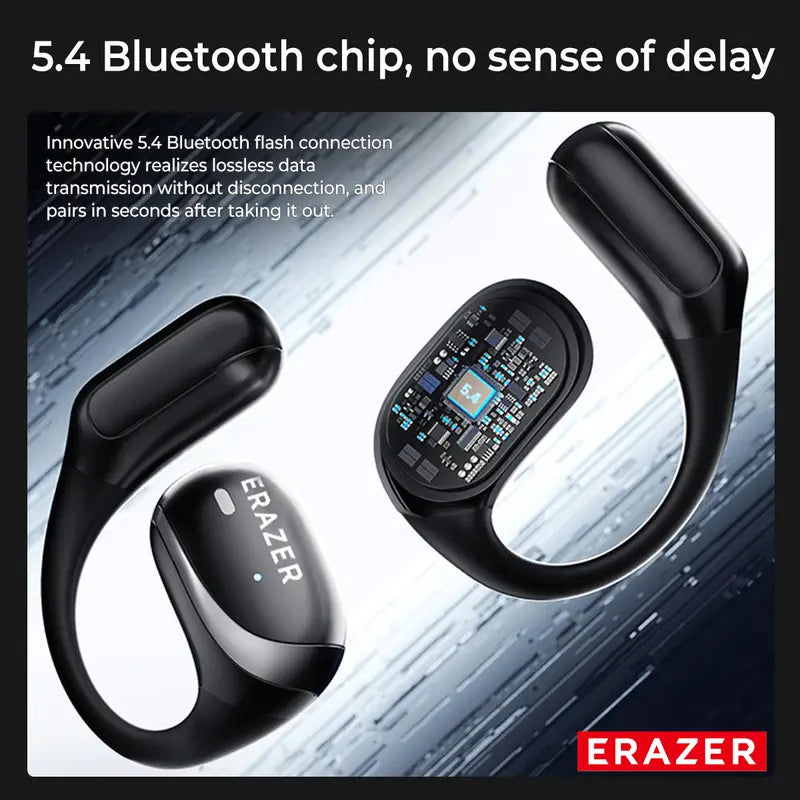 ERAZER True Wireless Open Ear Earphones Bluetooth 5.4 ENC Noise Cancelling Headphones Hifi Sound Touch Control 84Hours Long Playtime Not in Ear Earphones Waterproof over Ear Wireless Headset for Working Music Movie Electronic Audio& Video Earbuds