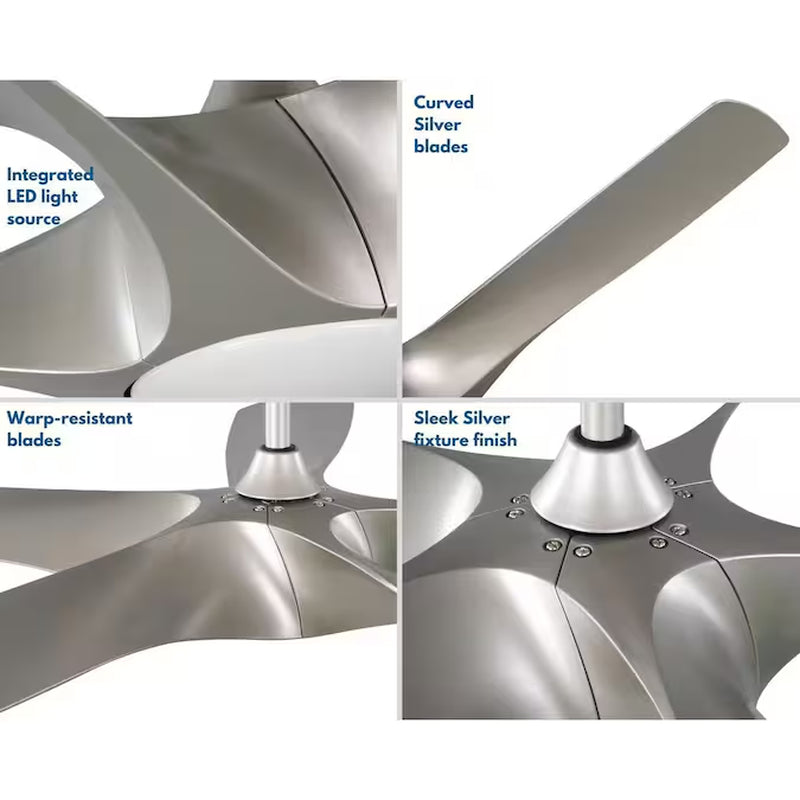 Vernal 60-In Integrated LED Outdoor Smart Painted Nickel with Painted Nickel Blades Propeller Ceiling Fan with Light - Remote Included ( 5 -Blade )
