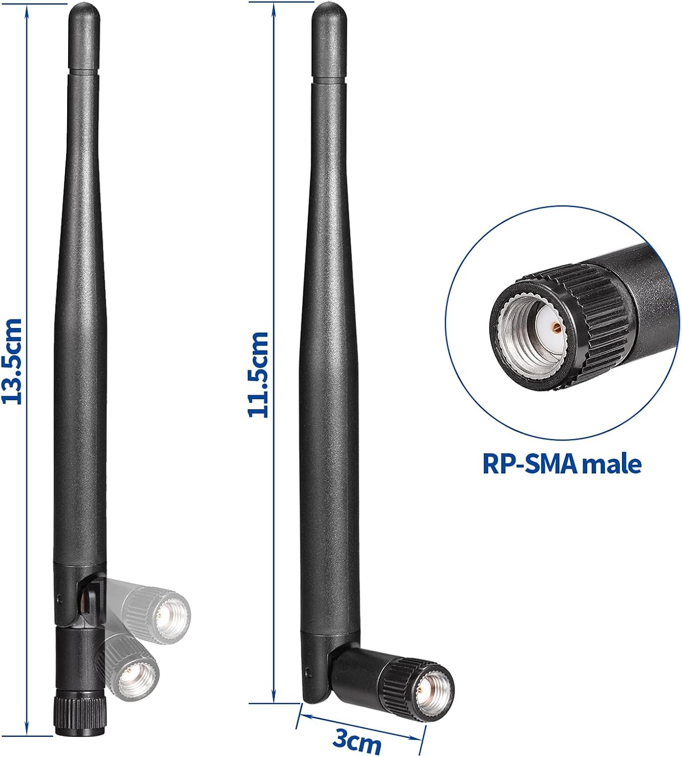 Dual Band Wifi Antenna 2.4Ghz 5Ghz 5.8Ghz 3Dbi RP-SMA Male Antenna Replacement (4-Pack) for Wifi Router Wireless Network Card USB Adapter Security IP Camera Video Surveillance Monitor