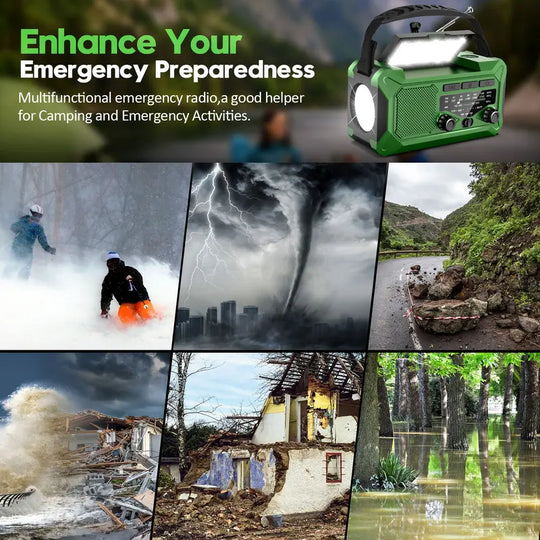 10000Mah Emergency Hand Crank Radio with LED Flashlight, AM/FM NOAA Portable Weather Alert Radio, Solar Powered Radio with Phone Charger, USB Charged, Headphone Jack, SOS Alarm, Compass for Outdoors Audio Button Rechargeable Mobile