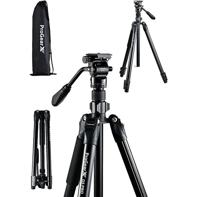 Progearx 73″ Camera Tripod, Professional Complete Tripod with 360°Fluid Head, QR Plate, Robust Aluminium Alloy Body, Carrying Bag, Video Tripod for Camera, DSLR, SLR, Canon, Nikon, Binoculars