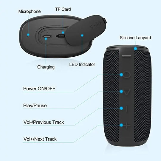 Hadisala IPX7 Waterproof Speaker, Bluetooth 5.0 Portable Wireless Shower Speaker with Mic & TF Card, Exceptional Bass, TWS Pairing 360 Surround Sound Outdoor Speaker for Sports Beach Travel