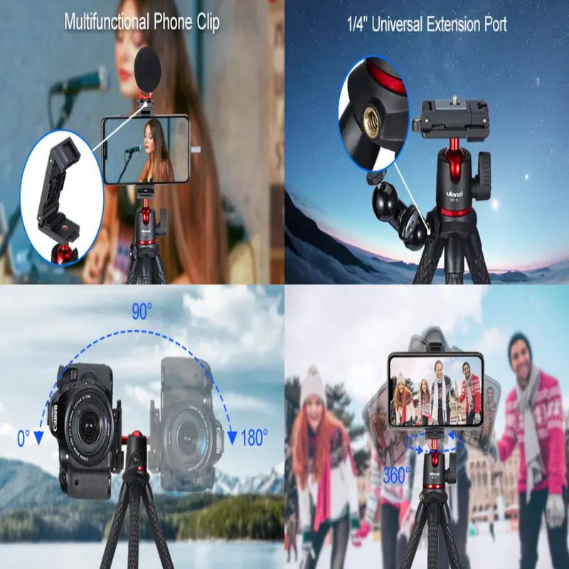 Portable Camera Tripod, Flexible Mini Camera Stand with Hidden Phone Clip, Universal Camera Accessories for Iphone 13 12 Pro Max XS Max X 8 Samsung Canon Nikon Sony Cameras, Music Festival (1 Count)