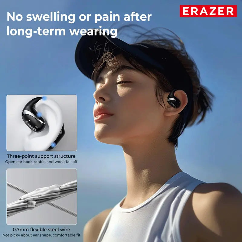 ERAZER True Wireless Open Ear Earphones Bluetooth 5.4 ENC Noise Cancelling Headphones Hifi Sound Touch Control 84Hours Long Playtime Not in Ear Earphones Waterproof over Ear Wireless Headset for Working Music Movie Electronic Audio& Video Earbuds