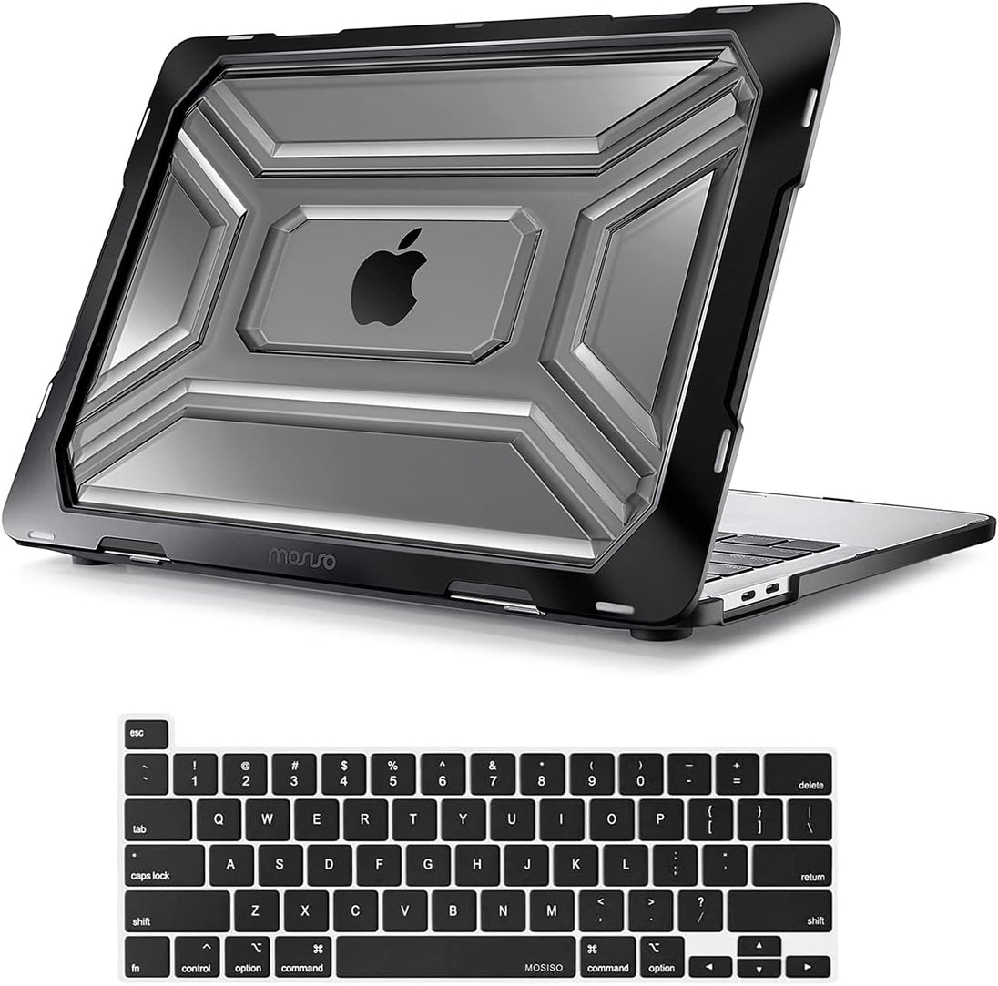 Compatible with Macbook Pro 13 Inch Case M2 2025 2024 2023 2022 2021 2020 A2338 M1 A2289 A2251 with Touch Bar, Heavy Duty Plastic Hard Shell Case with TPU Bumper&Keyboard Cover, Black