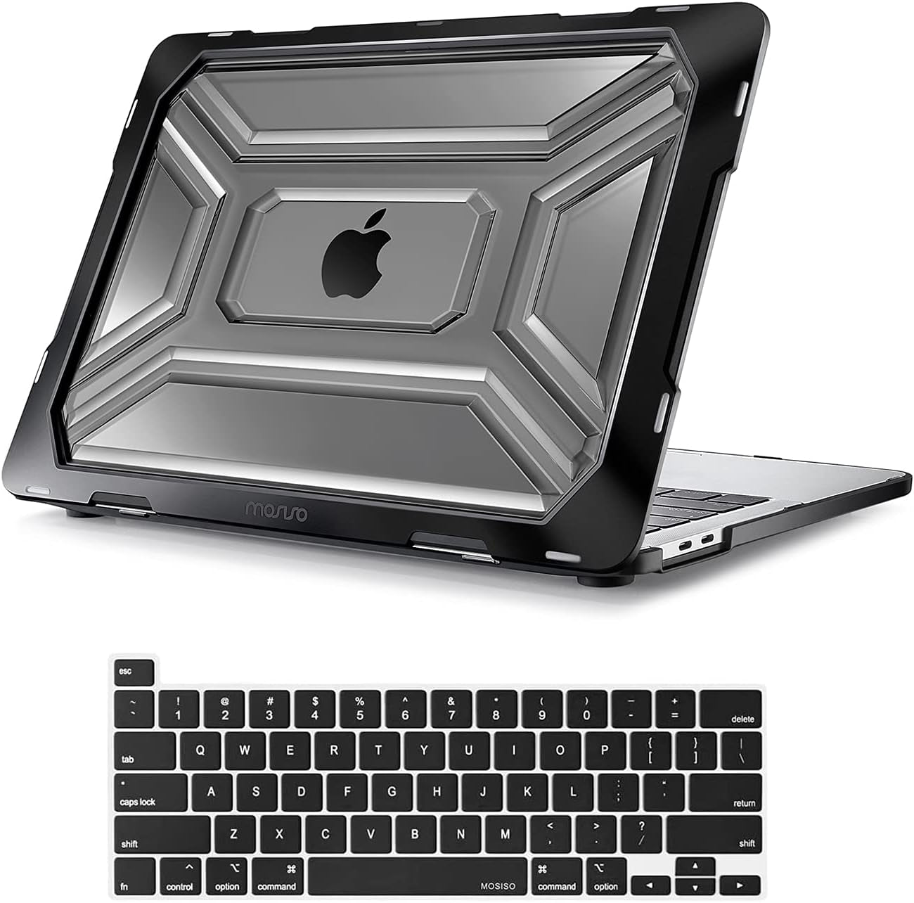 Compatible with Macbook Pro 13 Inch Case M2 2025 2024 2023 2022 2021 2020 A2338 M1 A2289 A2251 with Touch Bar, Heavy Duty Plastic Hard Shell Case with TPU Bumper&Keyboard Cover, Black