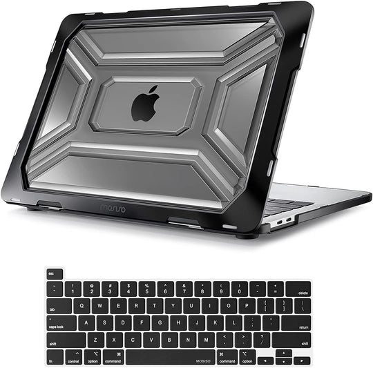 Compatible with Macbook Pro 13 Inch Case M2 2025 2024 2023 2022 2021 2020 A2338 M1 A2289 A2251 with Touch Bar, Heavy Duty Plastic Hard Shell Case with TPU Bumper&Keyboard Cover, Black