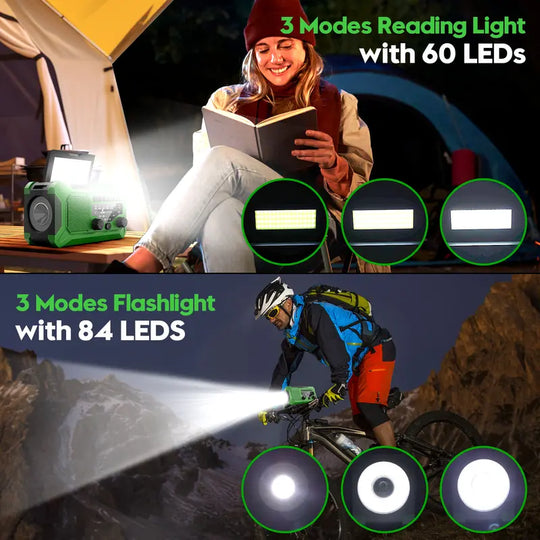 10000Mah Emergency Hand Crank Radio with LED Flashlight, AM/FM NOAA Portable Weather Alert Radio, Solar Powered Radio with Phone Charger, USB Charged, Headphone Jack, SOS Alarm, Compass for Outdoors Audio Button Rechargeable Mobile