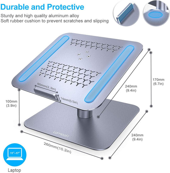 Laptop Stand, Swivel Computer Holder Multi-Angle Height Adjustable, Ergonomic 360 Rotating Notebook Desk Riser, Compatible with 10-17" Laptop, Such as Macbook Air Pro, Dell XPS, HP, Gray