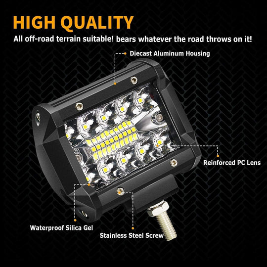 LED Pods , 4 Inch 60W Led Light Bar Spot Flood Combo off Road LED Fog Lights Triple Row Led Work Lights for Jeep Trucks Polaris Boats Pickup UTV ATV,4 Pack