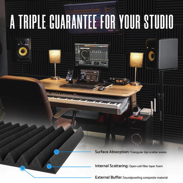 52 Pack Acoustic Foam Panels 1 X 12 X 12 Inches Large Sound Proof Foam Panels for Walls, Wedge Soundproof Wall Panels 