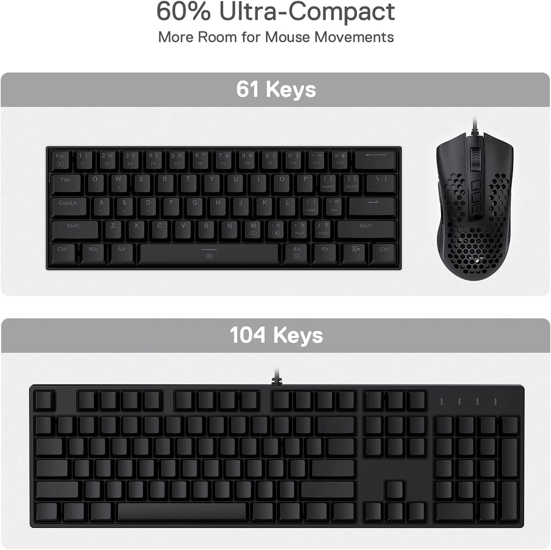 K630 Dragonborn 60% Wired RGB Gaming Keyboard, 61 Keys Compact Mechanical Keyboard with Tactile Brown Switch, Pro Driver Support, Black
