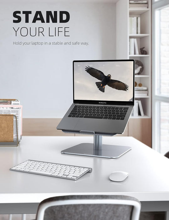 Laptop Stand, Swivel Computer Holder Multi-Angle Height Adjustable, Ergonomic 360 Rotating Notebook Desk Riser, Compatible with 10-17" Laptop, Such as Macbook Air Pro, Dell XPS, HP, Gray