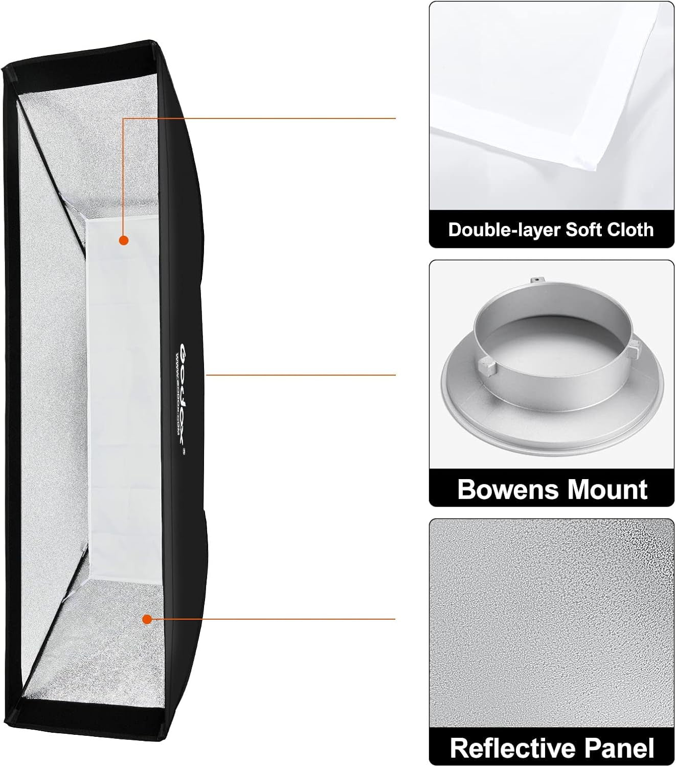 13 X 63 Inch Strip Beehive Honeycomd Grid Softbox with Bowens Mount Speedring Compatible for  Studio Flash and Other Strobe Lighting&Carry Bag(2Pcs) (35 X 160Cm)