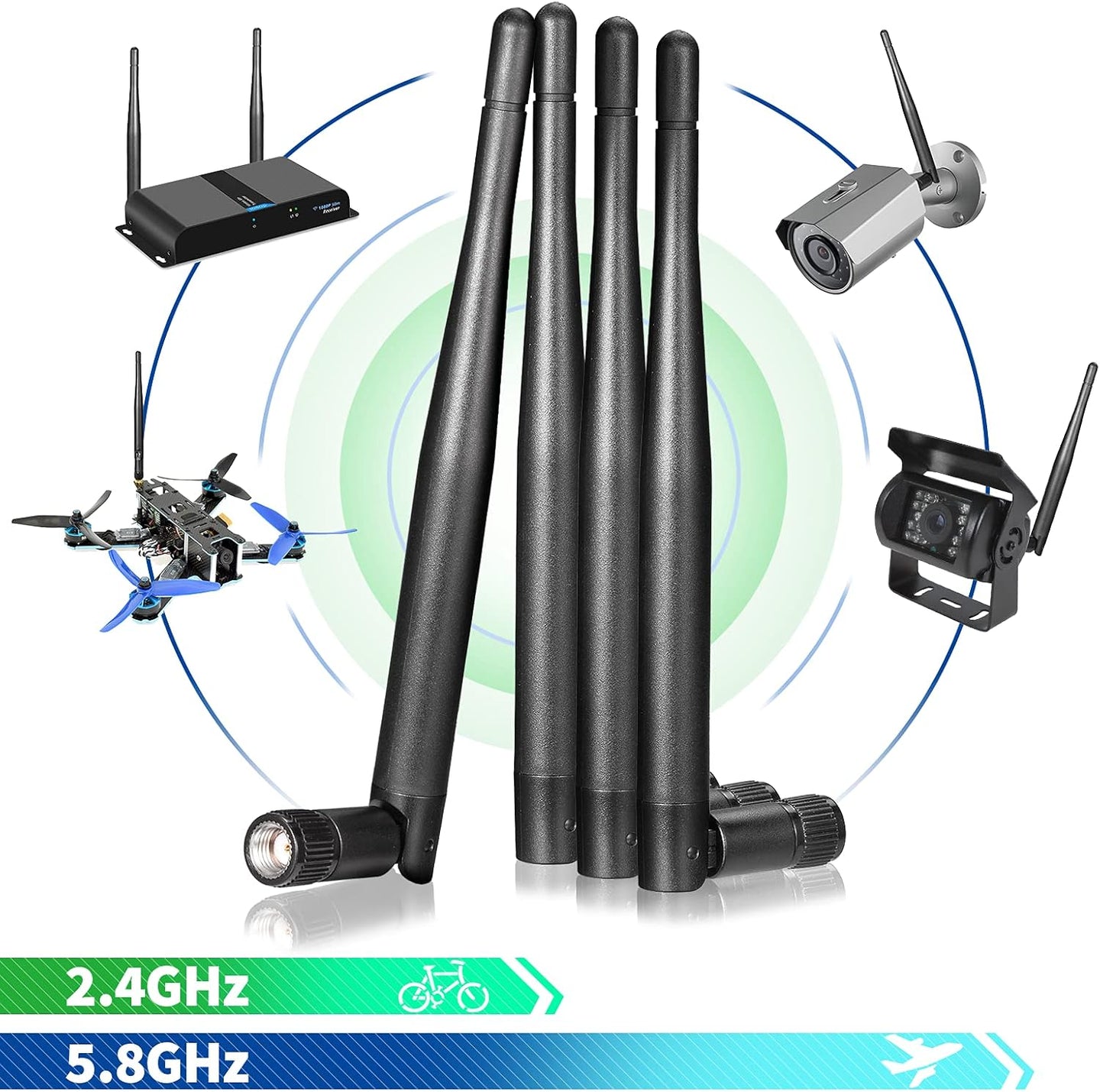 Dual Band Wifi Antenna 2.4Ghz 5Ghz 5.8Ghz 3Dbi RP-SMA Male Antenna Replacement (4-Pack) for Wifi Router Wireless Network Card USB Adapter Security IP Camera Video Surveillance Monitor