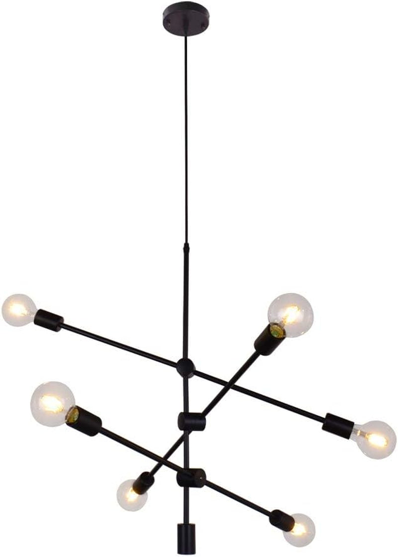 Sputnik Chandelier 6 Lights Modern Pendant Lighting Ceiling Light Fixture, Black, Bedroom Living Room Kitchen Hallway