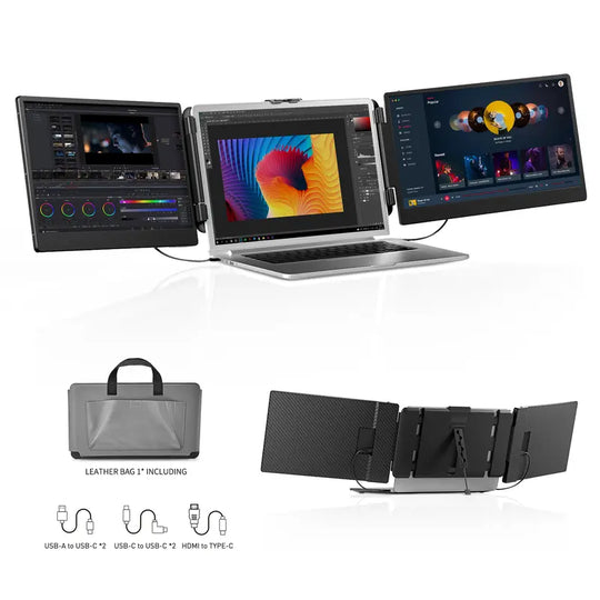 BOSII S2 Laptop Screen Extender, 14" IPS FHD 1080P Triple Portable Monitor for 13”-17.3“ Laptop