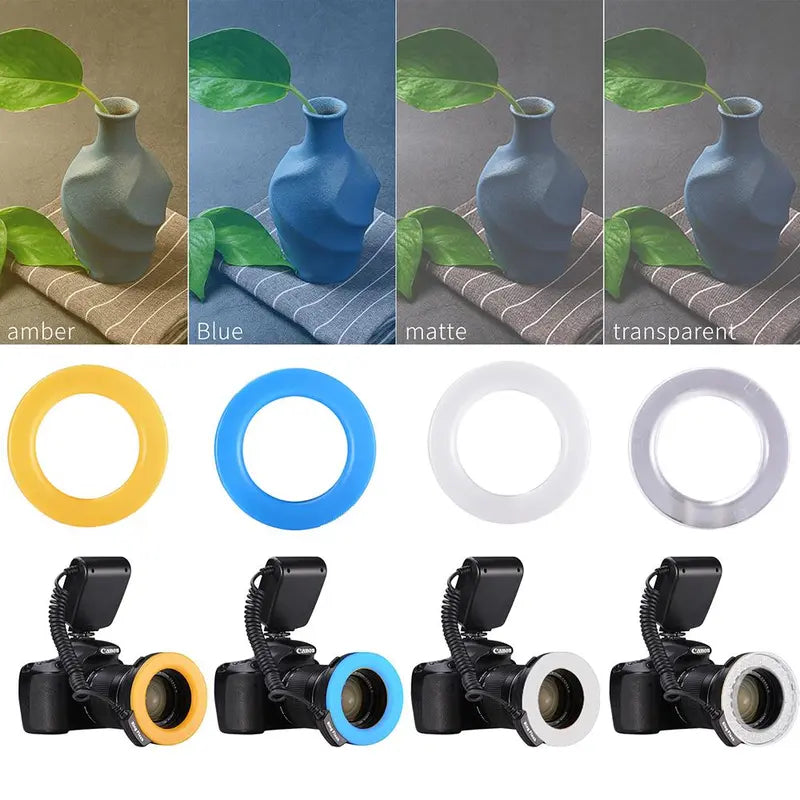 Ring Flash Light, 48 Micro LED Ring Flash Light with LCD Display Power Control, 4Pcs Flash Diffusers & 8Pcs Lens Adaptor for Canon, Nikon DSLR Cameras, Camera Accessories