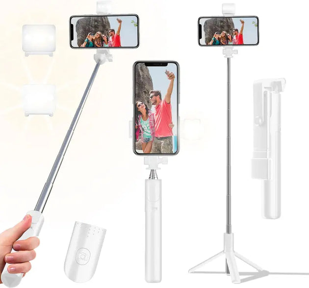 Selfie Stick Tripod, 40 in Retractable Phone Tripod with Wireless Remote Control & Light, Portable Selfie Stick Tripod for Photograph, Live Streaming, Video Recording, Compatible with All Cellphones Accessories Mobile Smartphone Adjustable Game