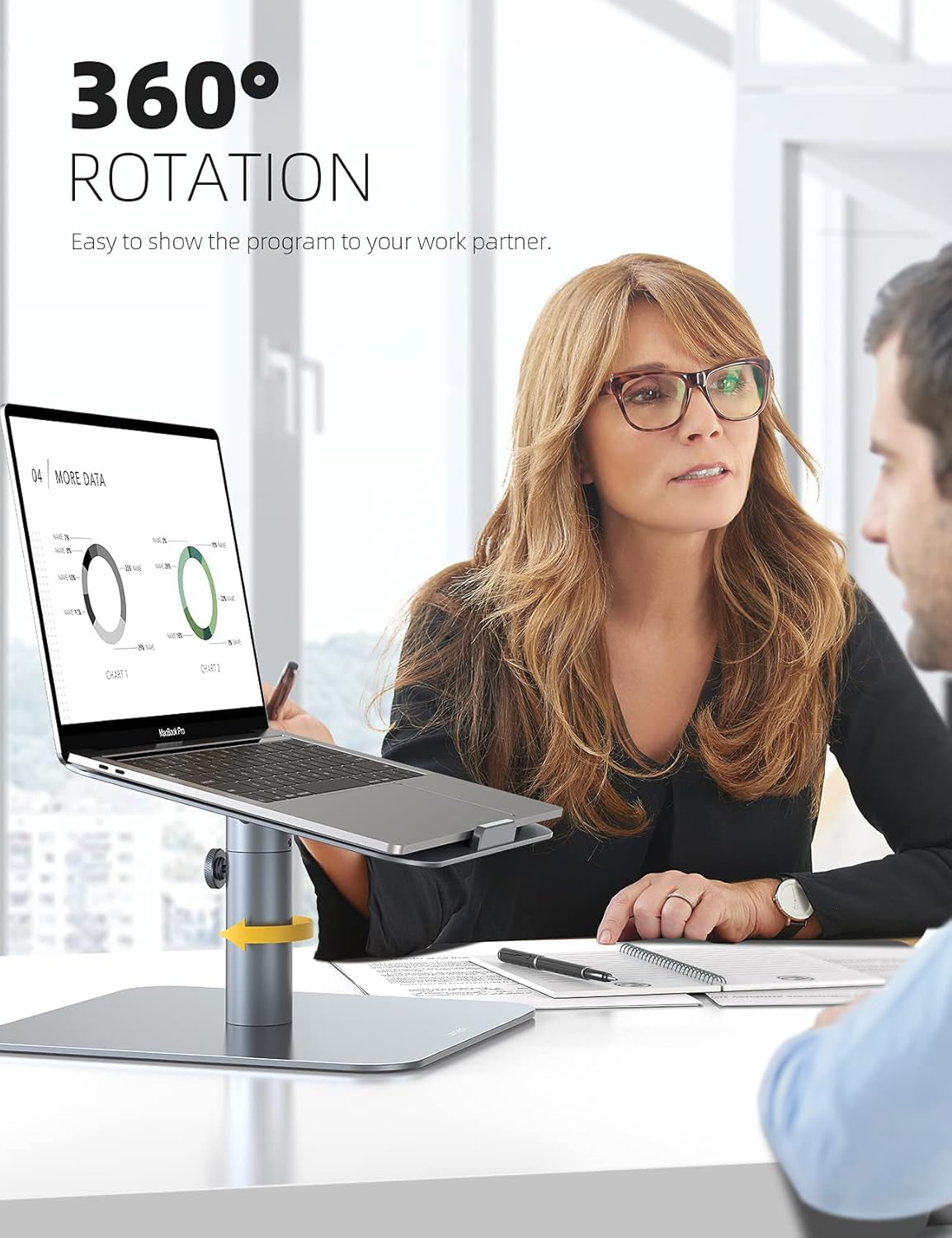Laptop Stand, Swivel Computer Holder Multi-Angle Height Adjustable, Ergonomic 360 Rotating Notebook Desk Riser, Compatible with 10-17" Laptop, Such as Macbook Air Pro, Dell XPS, HP, Gray