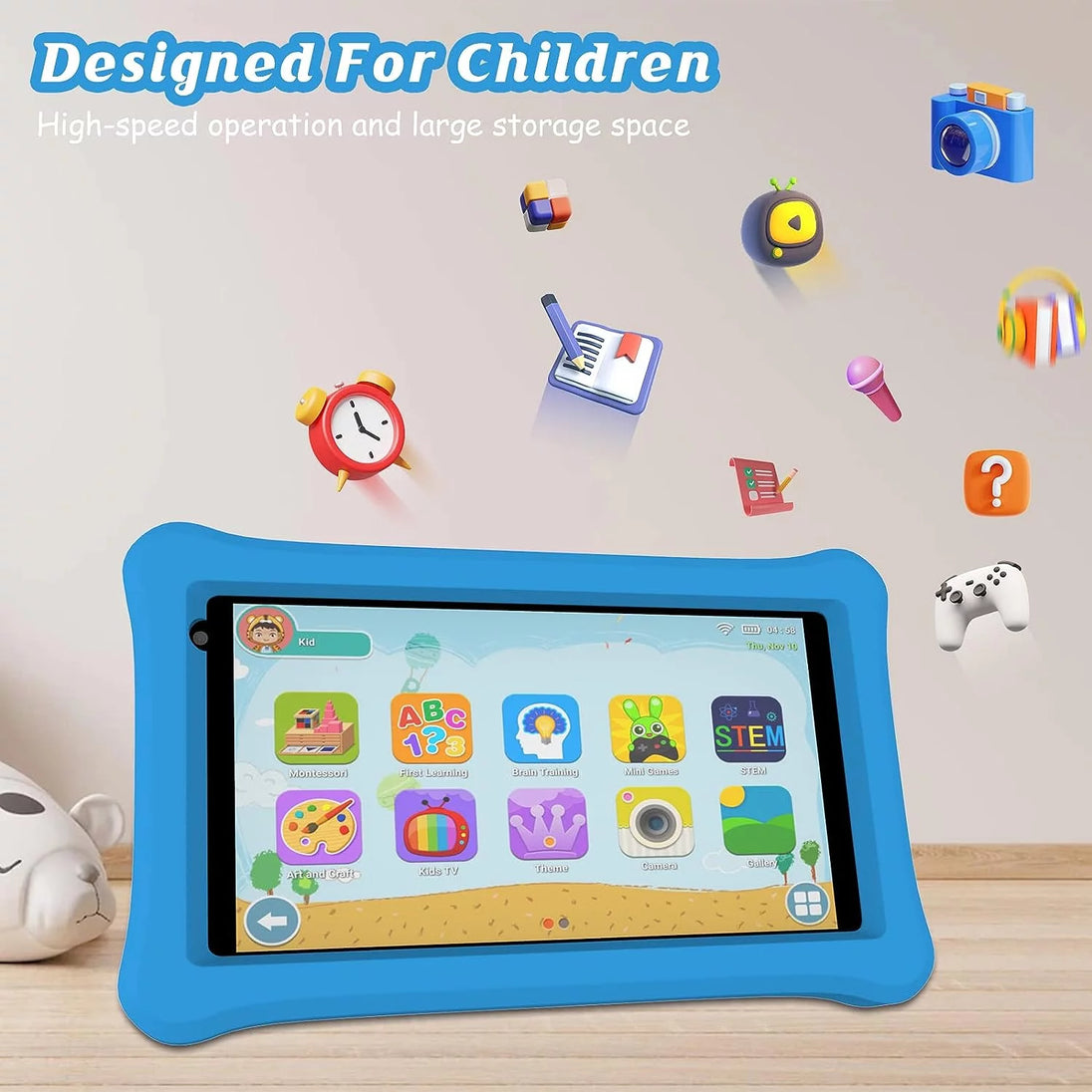 Kids Tablet, 7 Inch Androrid 12 Toddler Tablet for Kids 4GB RAM 32GB ROM Tablets, Google Certificated, Bluetooth, Wifi, Dual Camera, Parental Control Tablet with Case, Tablet for Learning