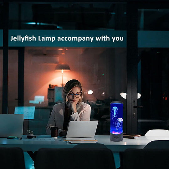 Jellyfish Lava Lamp, Jellyfish Lamp with 16 Color Changing Light, Jellyfish Tank Table Lamp, Jellyfish Aquarium Night Light, Home Office Room Desk Decor Lamp Mood Light for Relax with 8 Luminous Stone