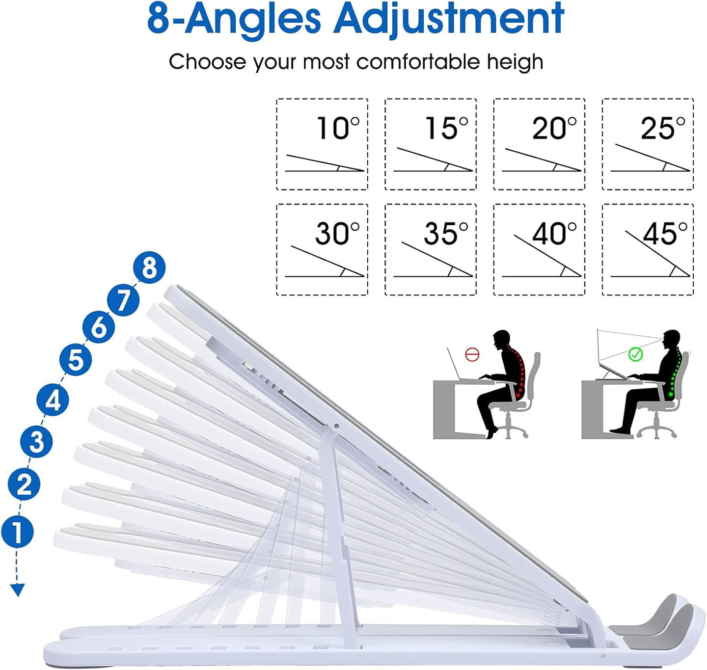 Portable Laptop Stand, 8 Angles Foldable Laptop Riser, Easy to Carry Computer Stand for Travel, Compatible with Macbook Air Pro, HP, Lenovo, Dell & All 10 to 15.6 Inches Laptops