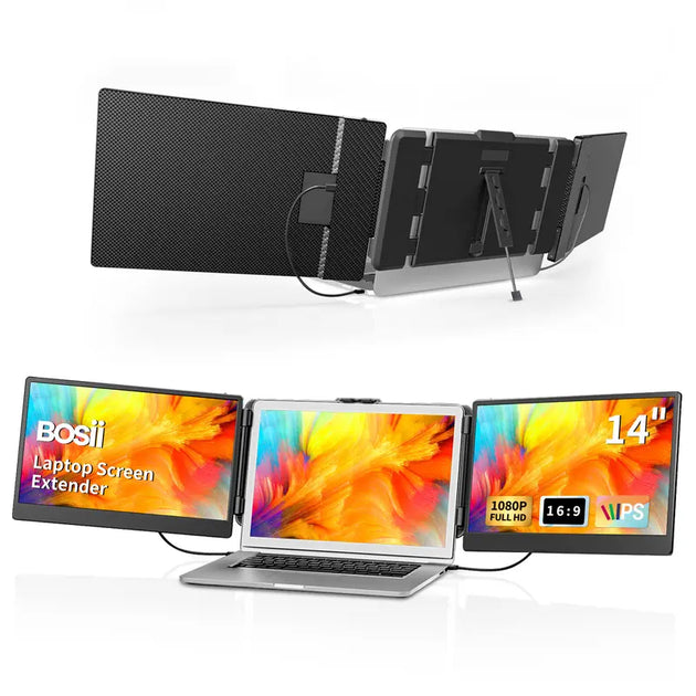 BOSII S2 Laptop Screen Extender, 14" IPS FHD 1080P Triple Portable Monitor for 13”-17.3“ Laptop