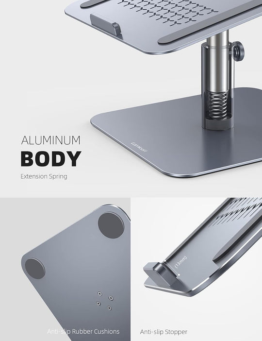 Laptop Stand, Swivel Computer Holder Multi-Angle Height Adjustable, Ergonomic 360 Rotating Notebook Desk Riser, Compatible with 10-17" Laptop, Such as Macbook Air Pro, Dell XPS, HP, Gray